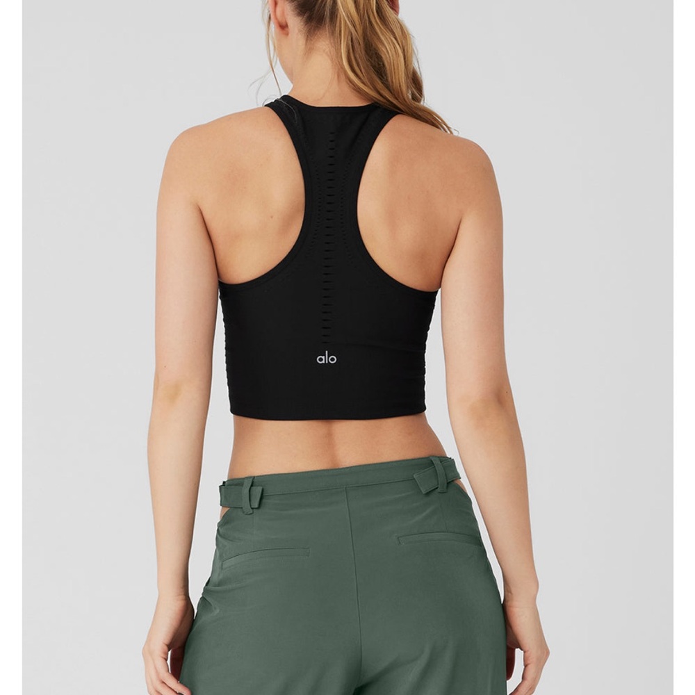Alo Black Racerback Tank Top size large Alo yoga Pilates walk hike spinning - Picture 6 of 11